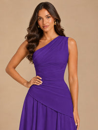 One Shoulder Prom Dress A-line Ruched Women Wedding Formal Gowns