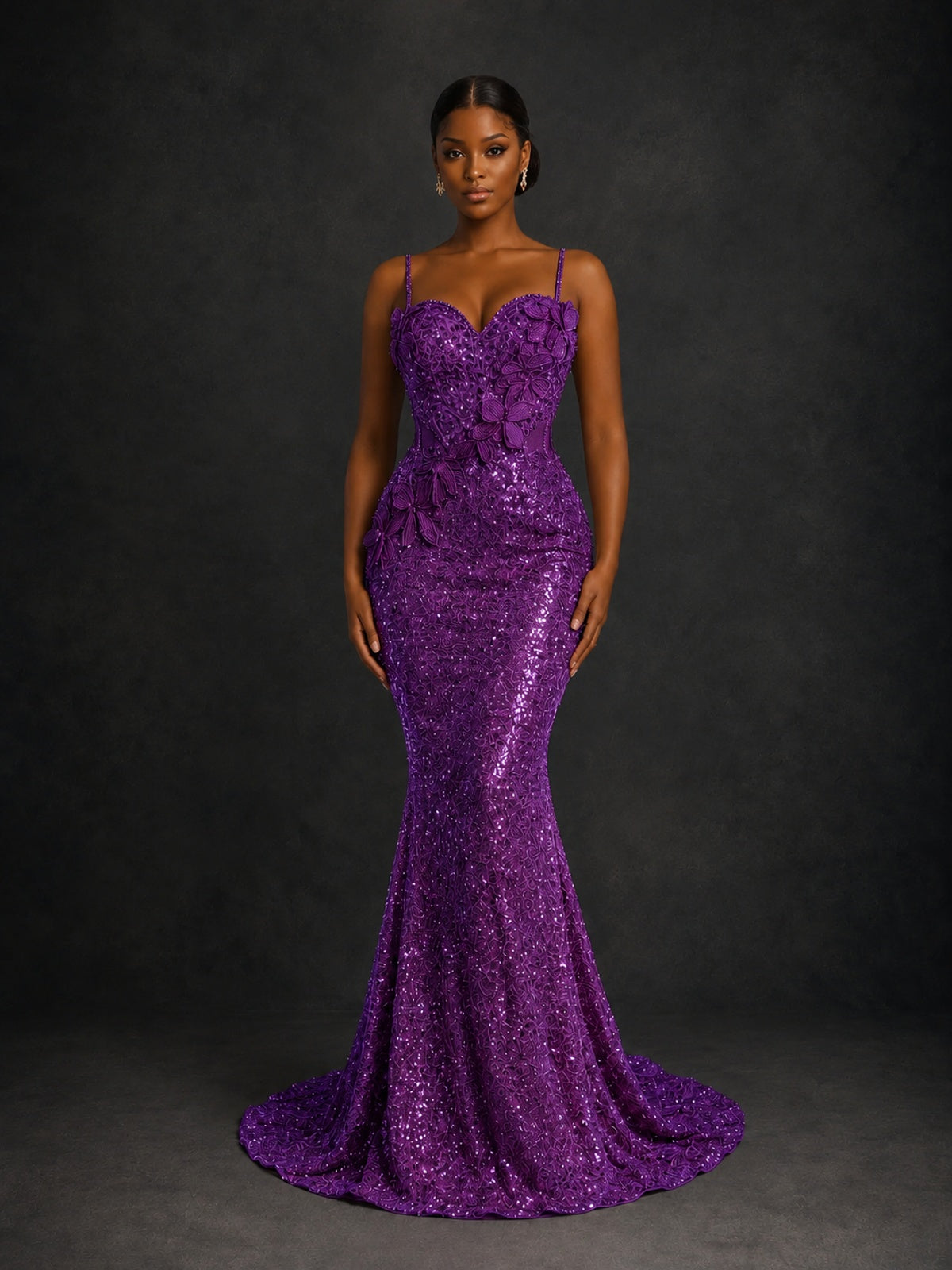 Sequin Mermaid Prom Dress with Floral Applique