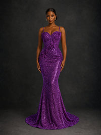 Sequin Mermaid Prom Dress with Floral Applique