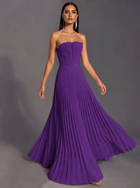 Strapless A-line Long Pleated Satin Prom Dress