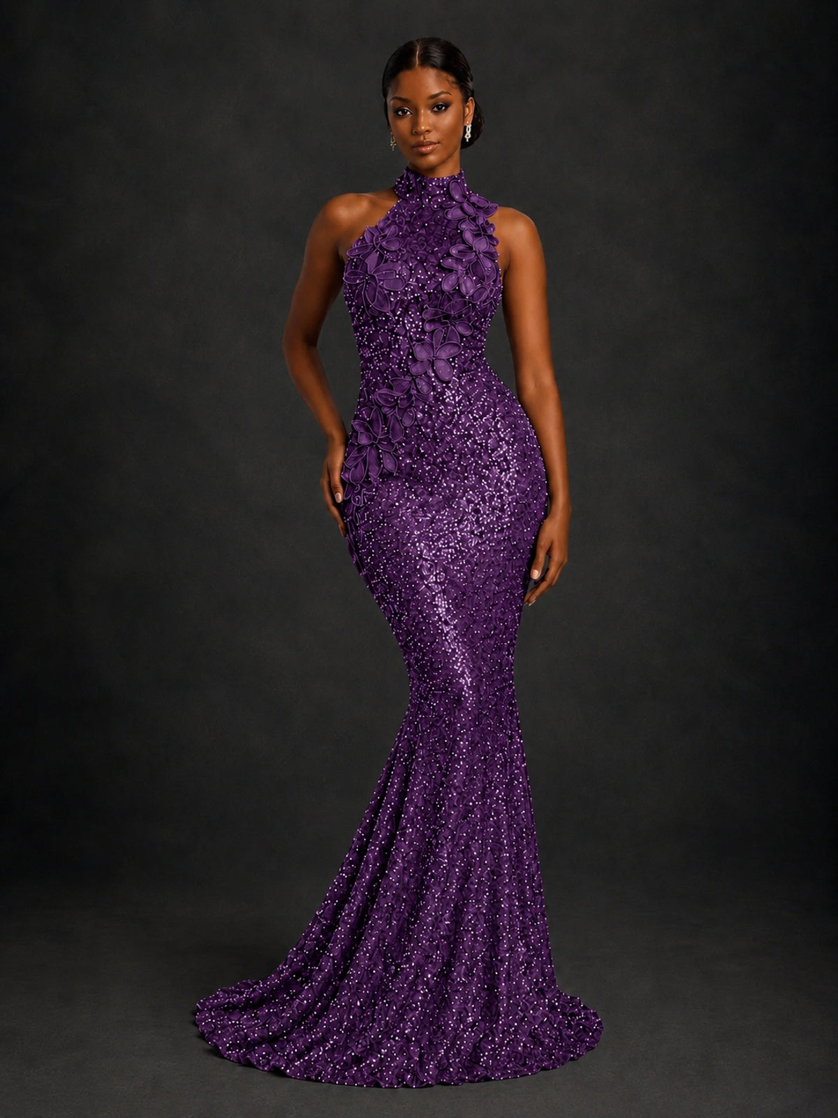 Sparkly Sequin High Neck Mermaid Prom Dress