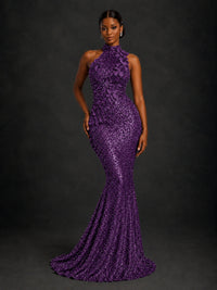 Sparkly Sequin High Neck Mermaid Prom Dress