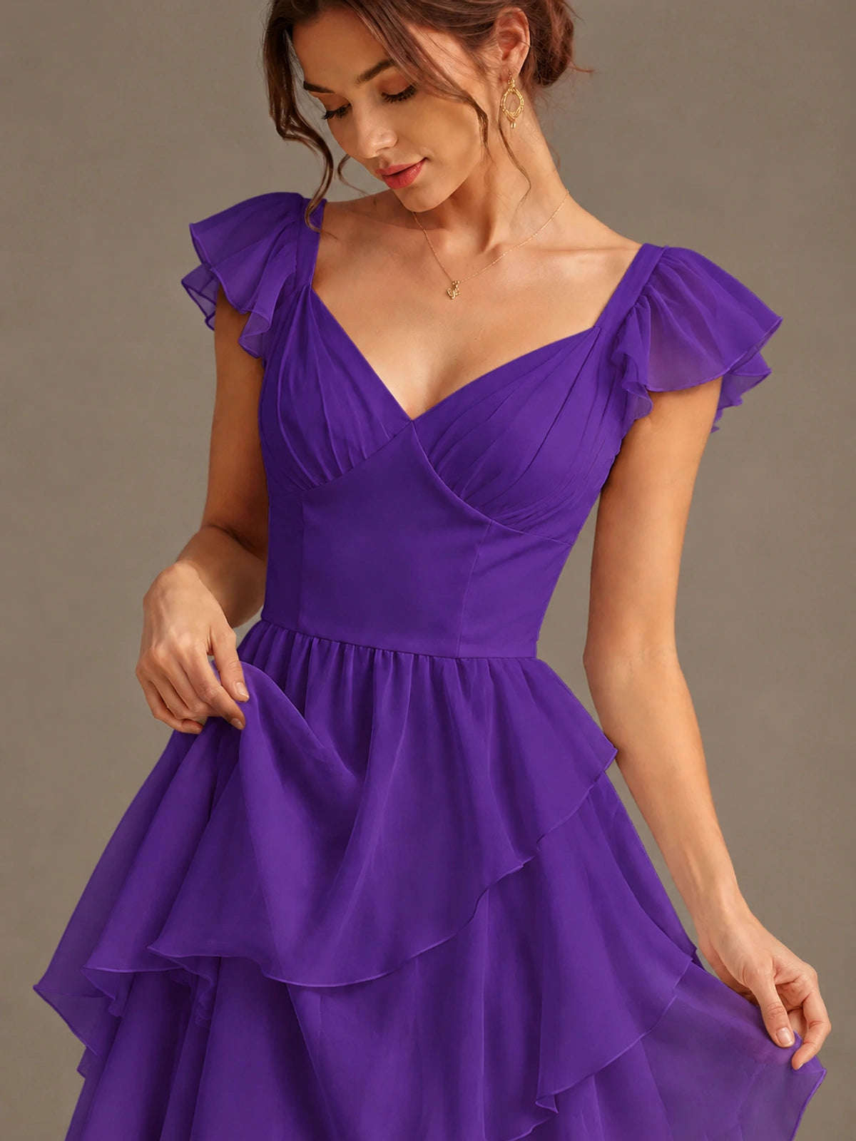 Ruffle Tiered V Neck Maxi Dress