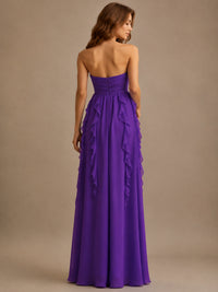 Srapless Sweetheart Chiffon Prom Dress Ruffle Formal Evening Gown