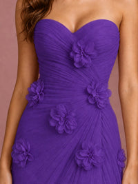Blush Pink Strapless Sweetheart 3D Floral Tulle Mermaid Prom Dress