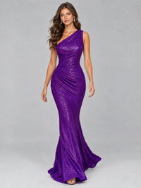 Sequin Mermaid One Shoulder Prom Dress Long formal Gown