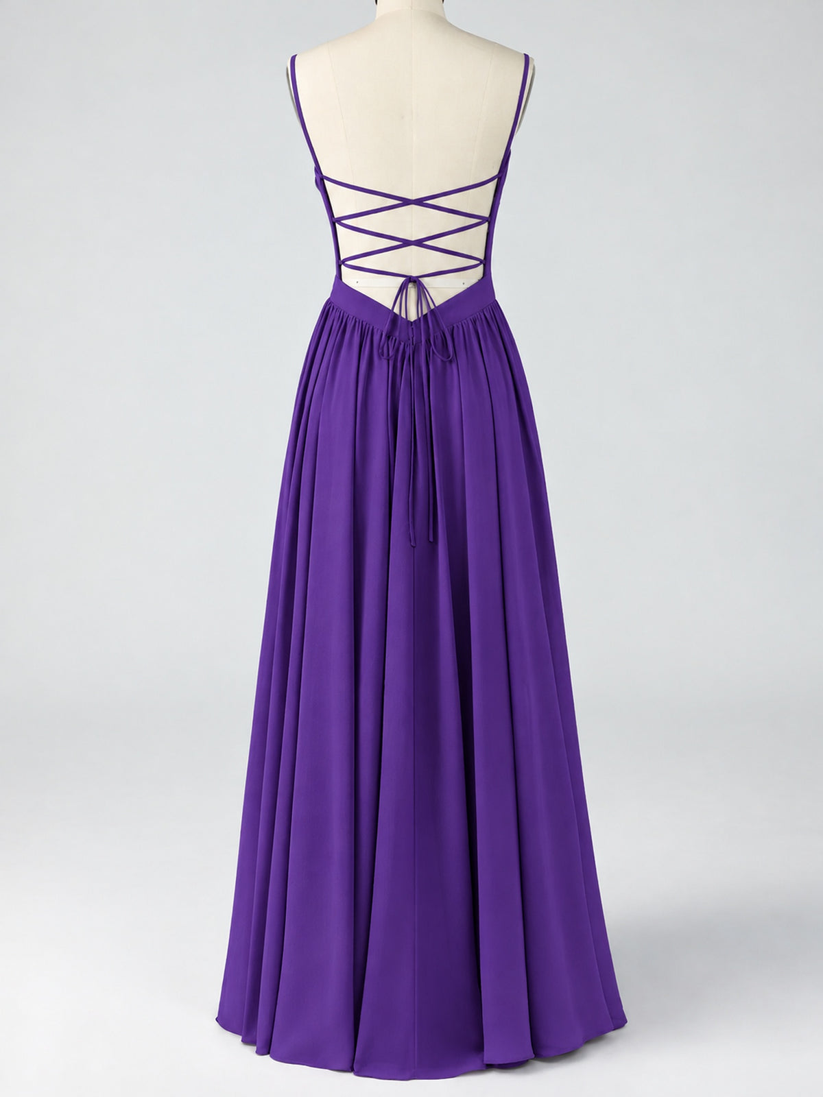 Spaghetti Strap Ruched Chiffon Maxi Dress with Backless