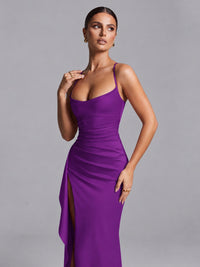 Square Neck Satin Long Prom Dress with Ruffles