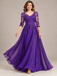 Sequin Lace A-Line Mother of the Bride Dress with 3/4 Sleeves