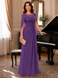 Elegant Applique Chiffon Mother of the Bride Dress with Cape Sleeves
