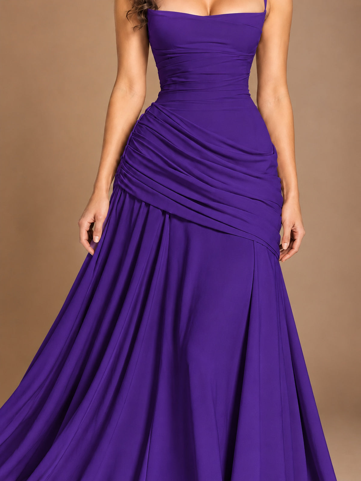 Butter Yellow Square Neck Ruched A-Line Prom Dress