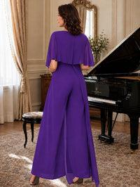 Chiffon Mother of the Bride Jumpsuit with Layered Cape Sleeves