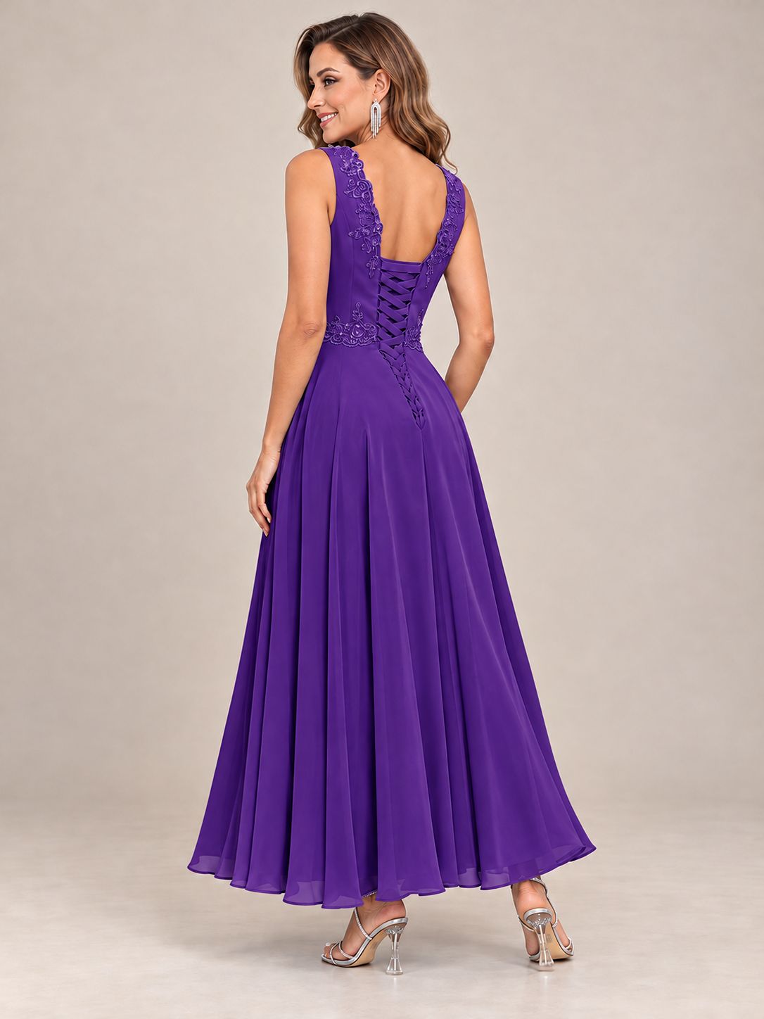 Dusty Blue Floral Lace Chiffon Mother of the Bride Dress with Jacket