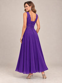 Dusty Blue Floral Lace Chiffon Mother of the Bride Dress with Jacket