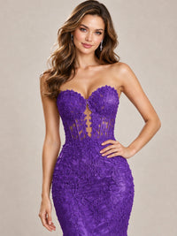 Strapless Corset Mermaid Prom Dress with Floral Lace Appliqué