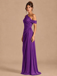 Satin One Shoulder Prom Dress Ruched Long Formal Evening Gown