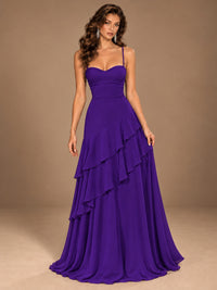 Sweetheart A-Line Ruffle Prom Dress with Spaghetti Straps