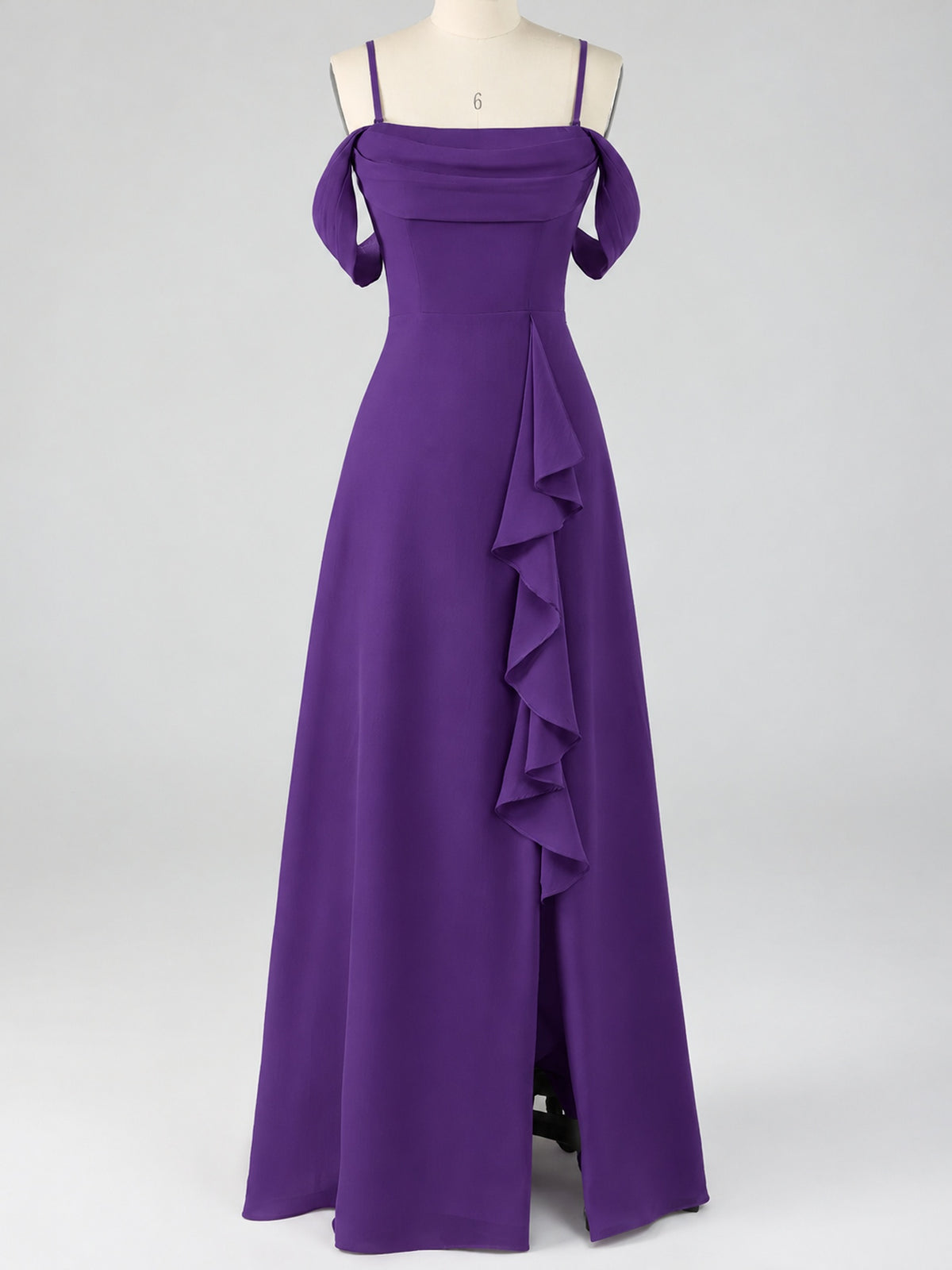 Spaghetti Strap Chiffon Bridesmaid Dress with Ruffles Slit