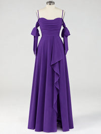 A-Line Ruffles Chiffon Bridesmaid Dress with Slit