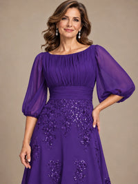 A-Line Mother of the Bride Dress with Sheer Puff Sleeves