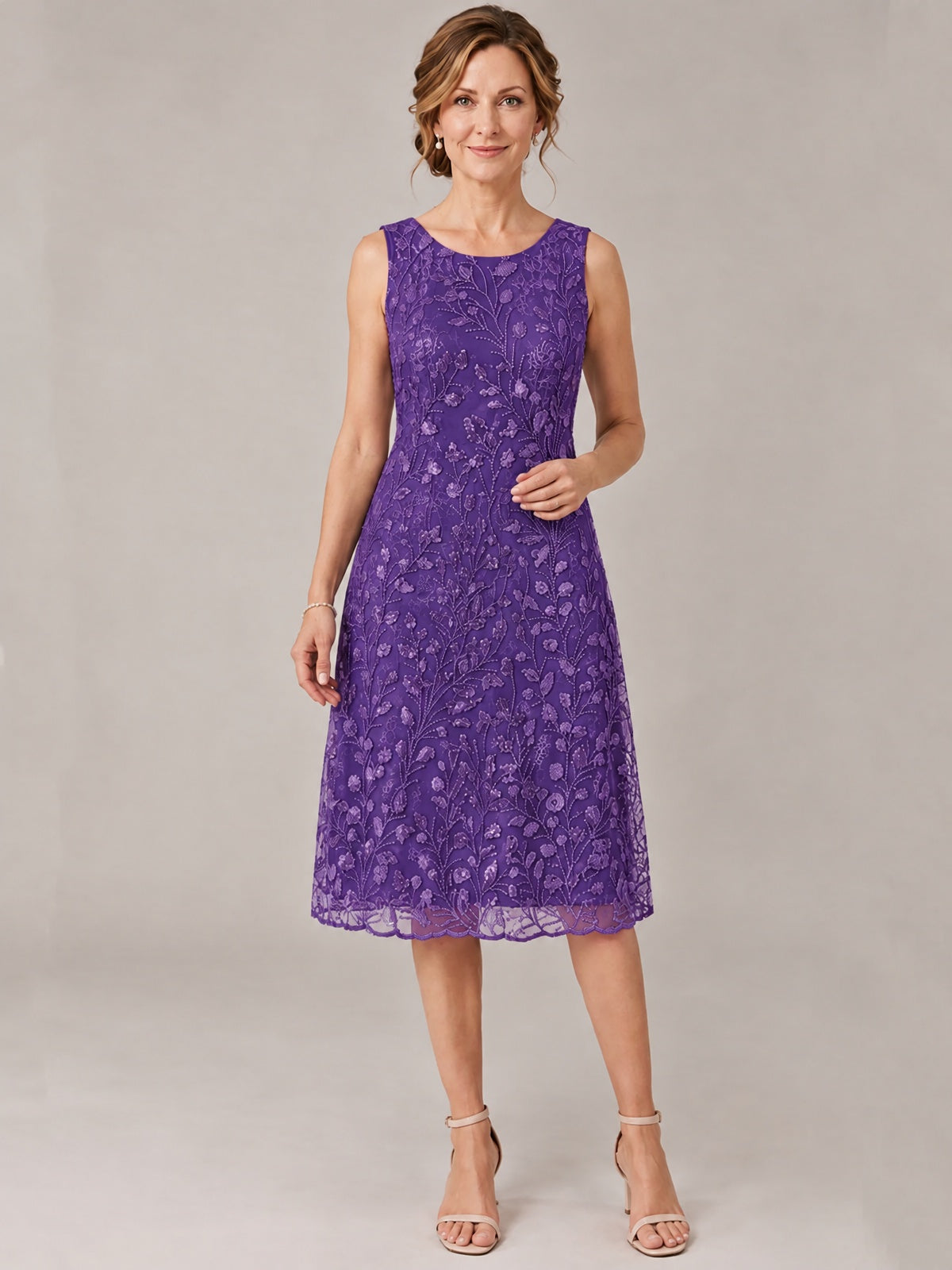 Tea Length Sequin Lace Mother of The Bride Dress with Chiffon Jacket