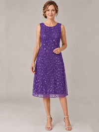 Tea Length Sequin Lace Mother of The Bride Dress with Chiffon Jacket