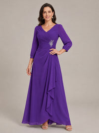 V-Neck Pleated Chiffon Mother of the Bride Dress with Flutter Sleeves