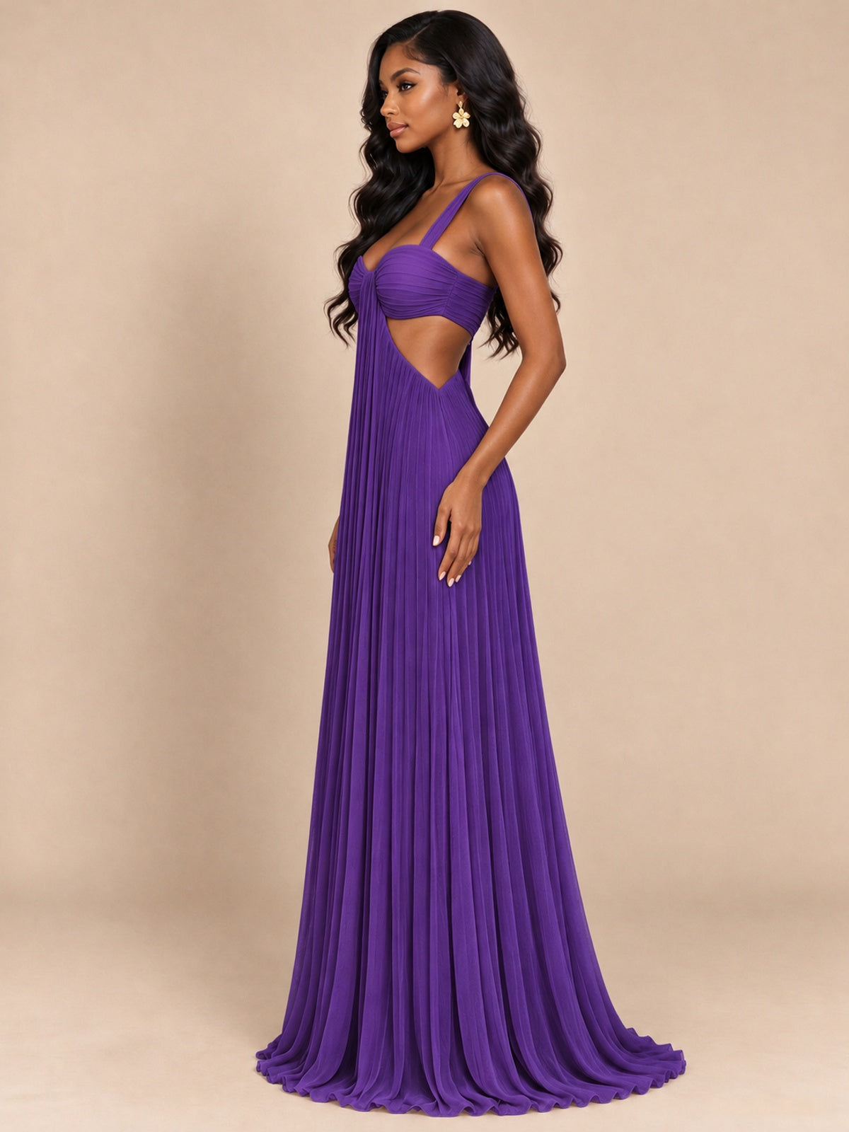 Butter Yellow Pleated Cutout Maxi Dress