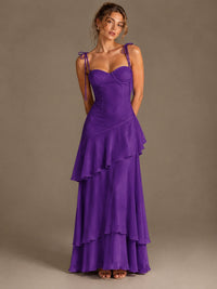 Spaghetti Strap Tiered Ruffles Chiffon Prom Dress