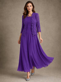 2-Piece Chiffon Mother of the Bride Dress with Lace Jacket