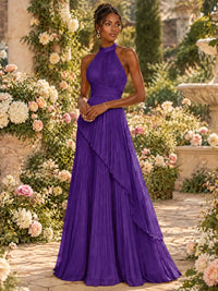 Wrap Pleated Prom Dress Halter A-line Chiffon Formal Wedding Dress