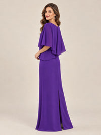 Cape Sleeve Mother of the Bride Dress with Asymmetrical Overlay