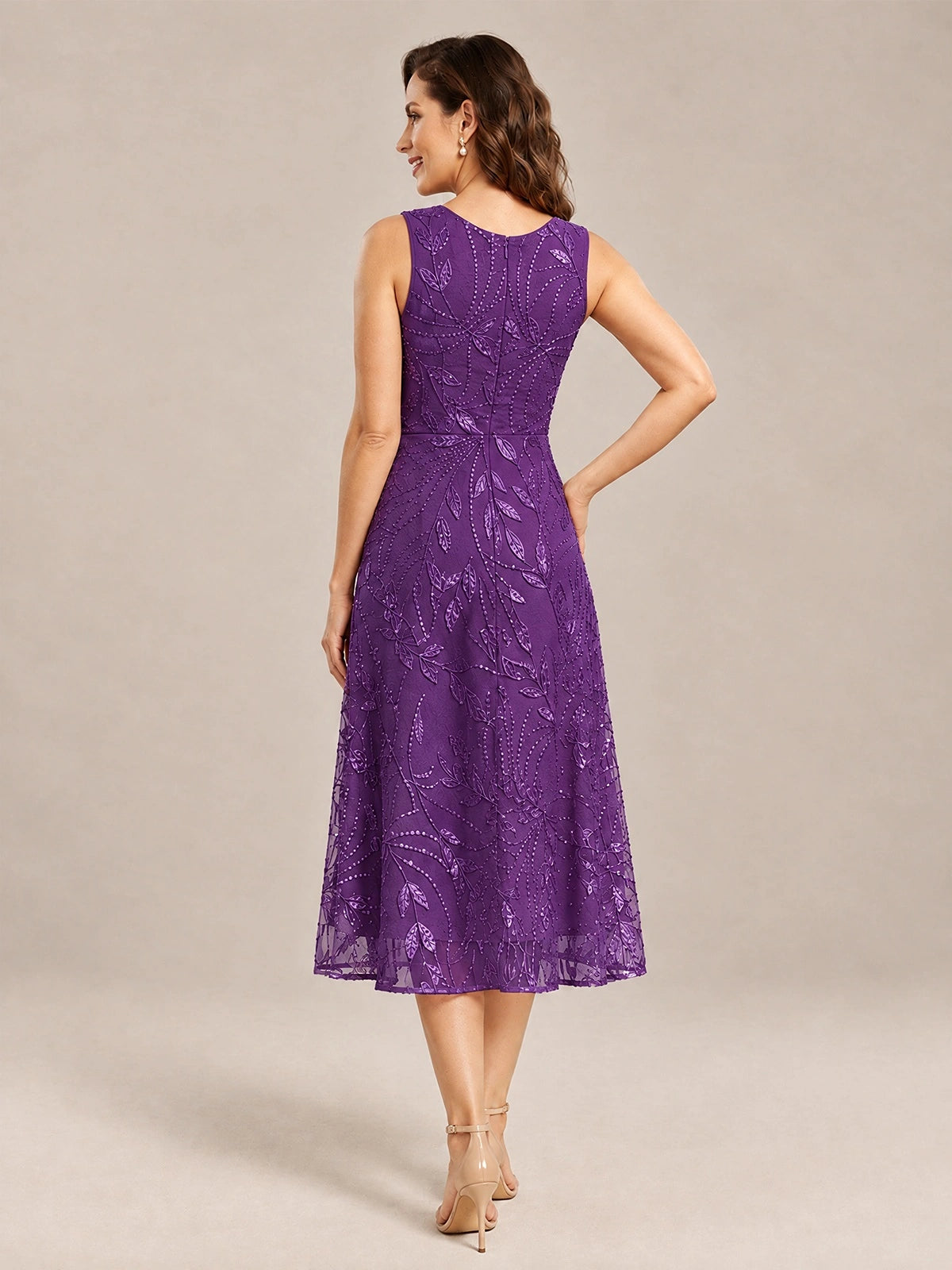 Tea Length Sequin Lace Mother of the Bride Dress with Chiffon Jacket