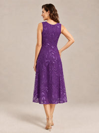 Tea Length Sequin Lace Mother of the Bride Dress with Chiffon Jacket