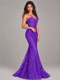 Strapless Corset Mermaid Prom Dress Lace Appliqué Formal Gown