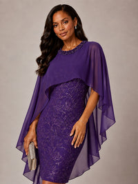 Floral Sheath Mother of the Bride Dress with Cape Overlay