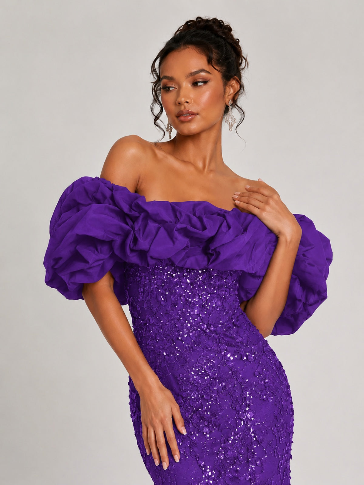 Sequin Off-Shoulder Ruffle Mermaid Prom Dress