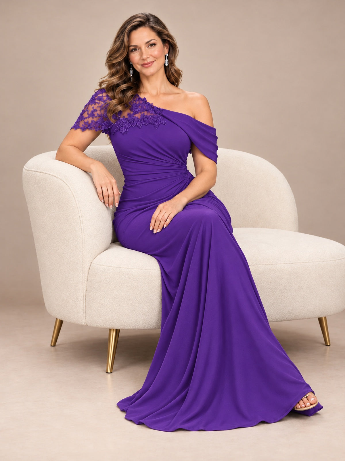 One Shoulder Chiffon Mother of The Bride Dress