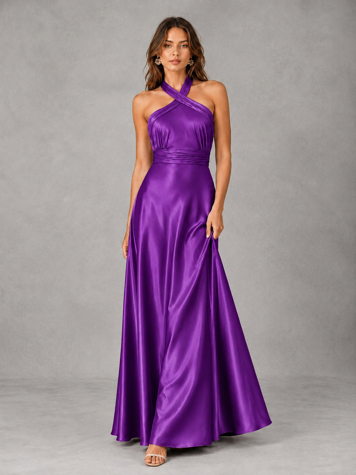 Sage Green Satin A-Line Bridesmaid Dress with Halter Neck