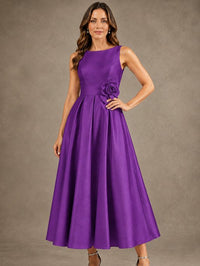 Tea-Length Satin Mother of the Bride Dress with 3D Flower Detail