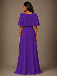 Taupe Chiffon A-Line Mother of the Bride Dress with Cape Sleeves