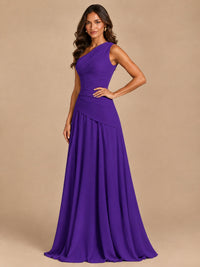 One Shoulder Prom Dress A-line Ruched Women Wedding Formal Gowns