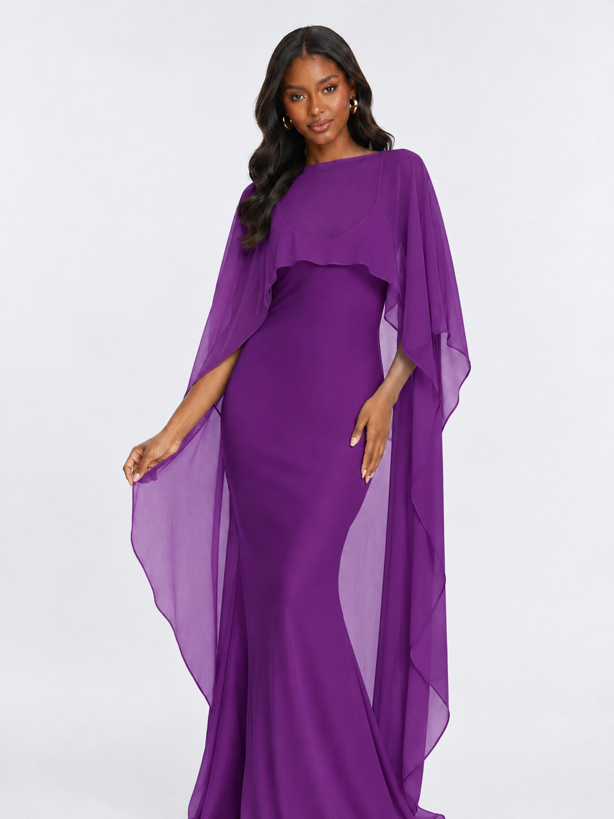 Satin Cape Prom Dresses Meramid Maxi Dress