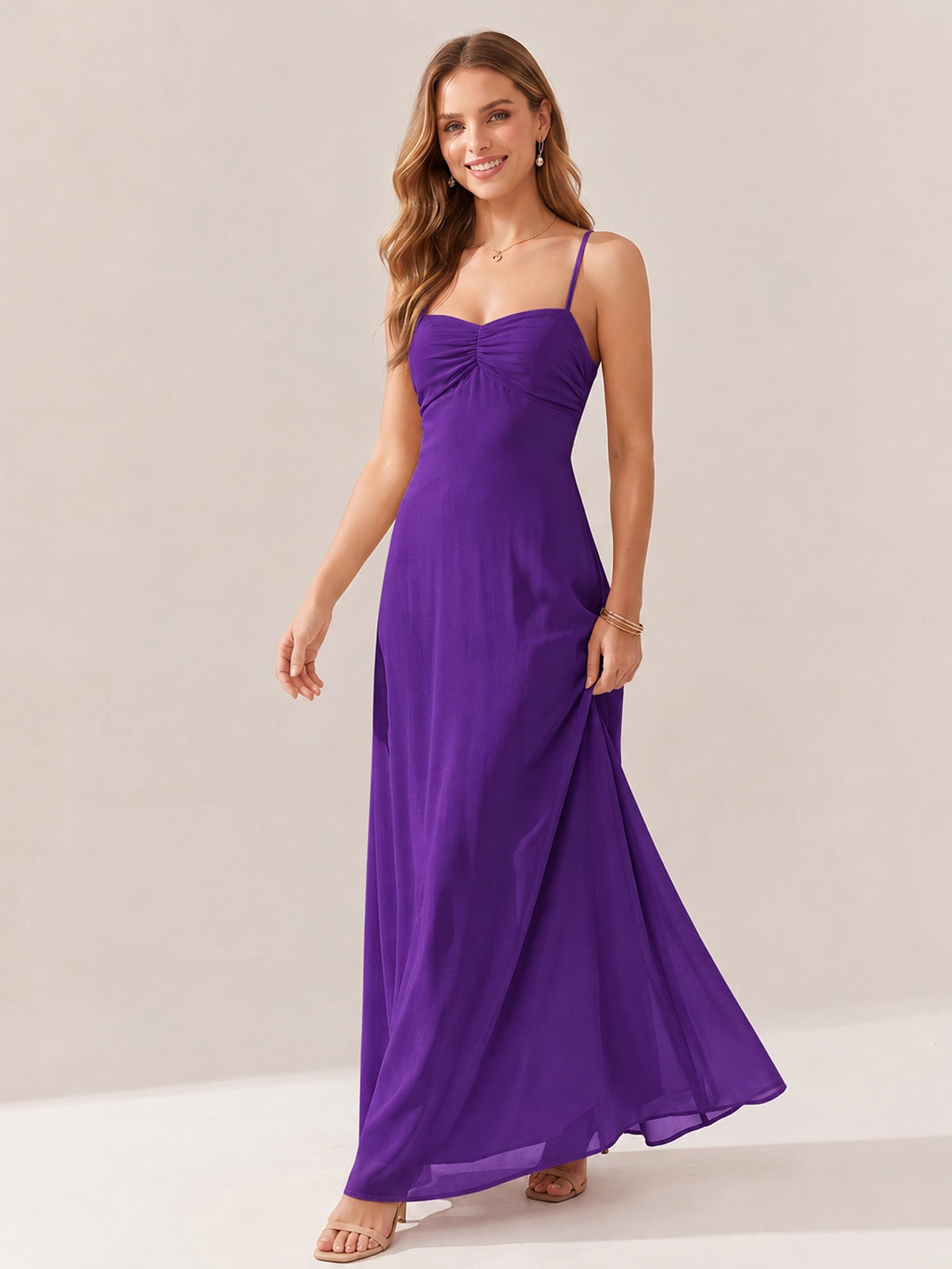 JOVELLEE Yellow Sweetheart Ruched Bust Chiffon Maxi Dress