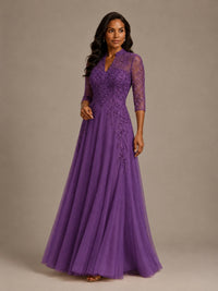 Embellished Appliques Mother of the Bride Dress with 3/4 Sleeves