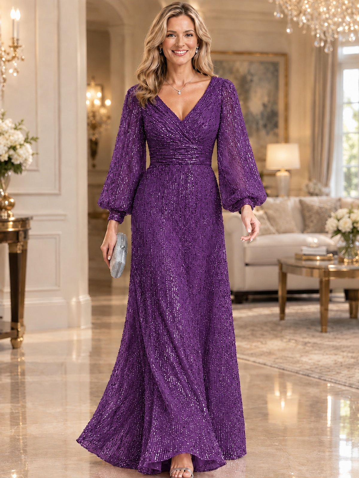 Sparkle Sequin Mother of The Bride Dresses with Long Sleeves