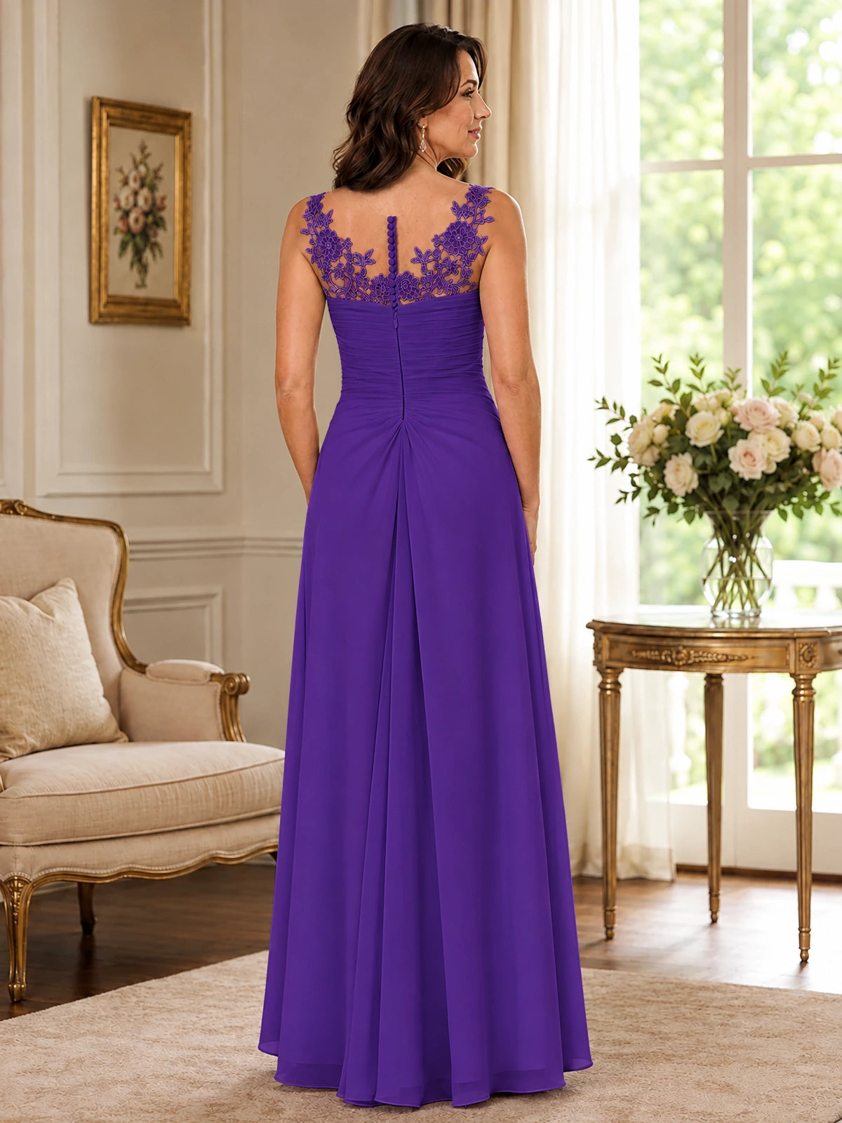 Elegant Chiffon Mother of the Bride Dress with Lace Applique and Cape Sleeves