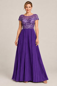 Embroidered Lace Pleated Mother of the Bride Dress