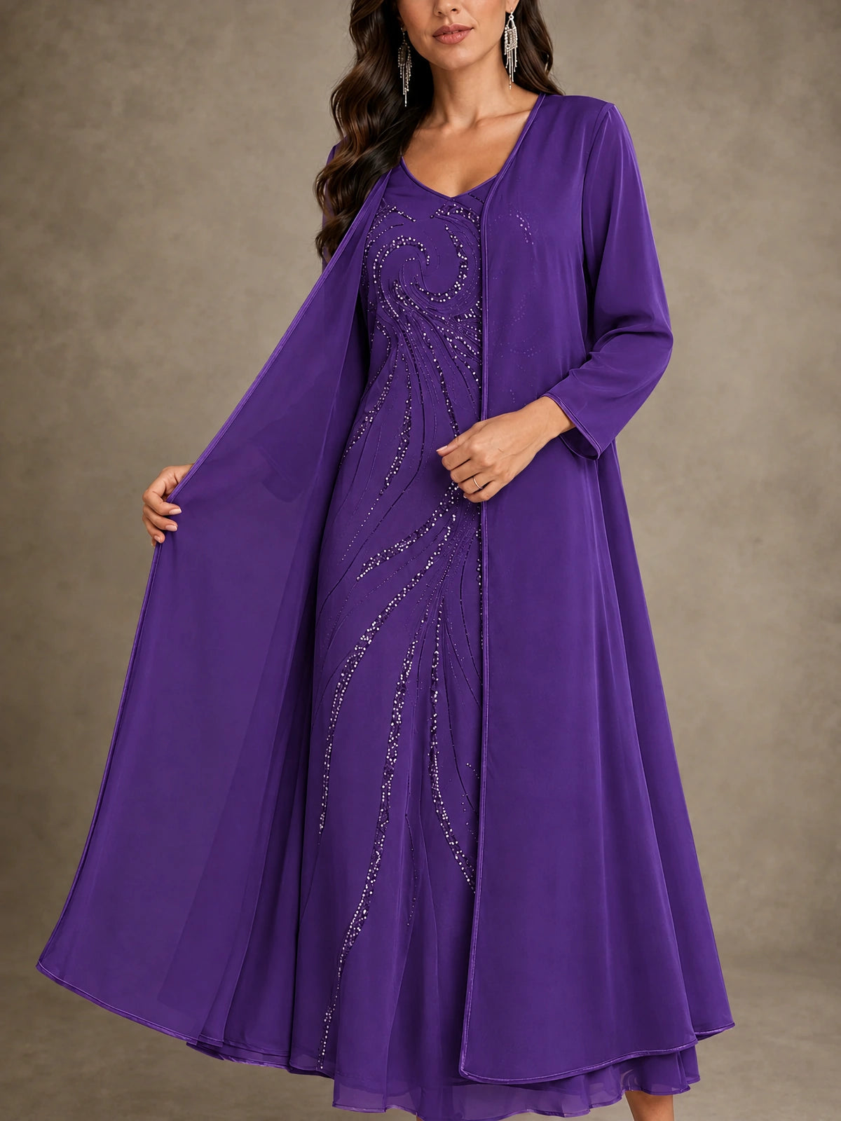 Sequin Chiffon Mother of the Bride Dress with Jacket