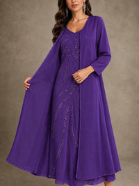 Sequin Chiffon Mother of the Bride Dress with Jacket